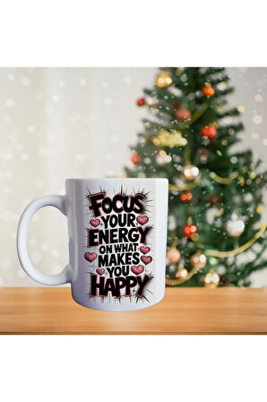 Tüm Enerjinle Kahveye Odaklan Porselen Kupa