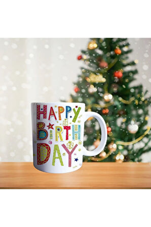 Kalp Yağmuru - Happy Birthday Porselen Kupa