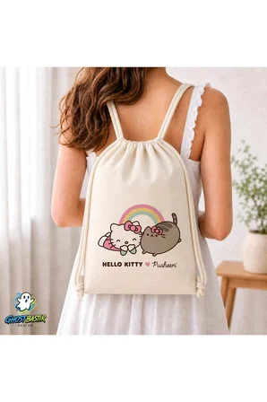 Hello Kitty ve Pusheen Büzgülü Keten Çanta C119