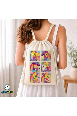 Tweety Büzgülü Keten Çanta C354