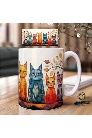 Ghostbastır Design Kupa Bardak Porselen Kedili