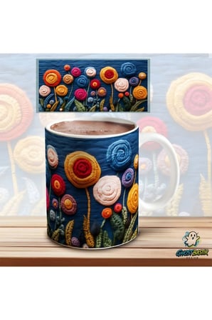 Ghostbastır Design Örme Çiçekli Kupa Bardak | Tek Adet K0647
