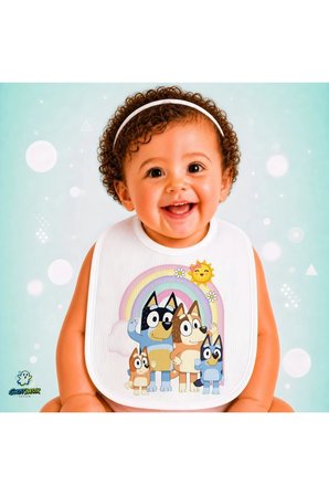 Bluey Ailesi Keten Bebek Mama Önlüğü – Yumuşak, Emici, Yıkanabilir, Özel Tasarım P026