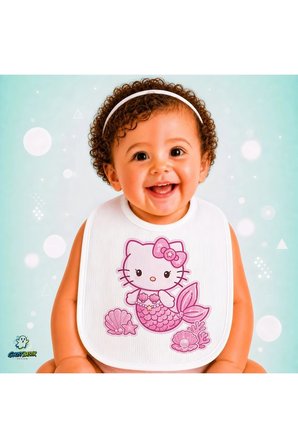 Deniz Kızı Hello Kitty Keten Bebek Mama Önlüğü – Yumuşak, Emici, Yıkanabilir, Özel Tasarım P043
