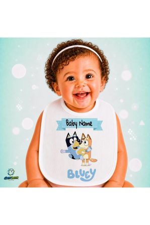 Kişiye Özel Bluey Keten Bebek Mama Önlüğü – Yumuşak, Emici, Yıkanabilir, Özel Tasarım P076