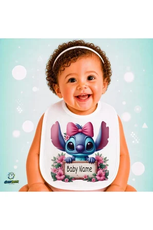 Kişiye Özel Stitch Keten Bebek Mama Önlüğü – Yumuşak, Emici, Yıkanabilir, Özel Tasarım P109