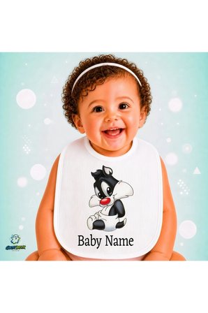 Kişiye Özel Sylvester Keten Bebek Mama Önlüğü – Yumuşak, Emici, Yıkanabilir, Özel Tasarım P110