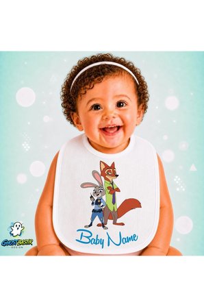 Kişiye Özel Zootropolis Keten Bebek Mama Önlüğü – Yumuşak, Emici, Yıkanabilir, Özel Tasarım P115