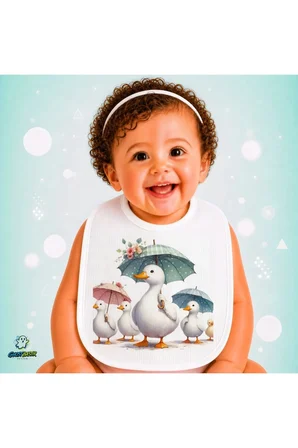 Ördek Ailesi Keten Bebek Mama Önlüğü – Yumuşak, Emici, Yıkanabilir, Özel Tasarım P143