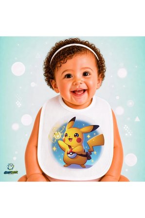 Pikachu Keten Bebek Mama Önlüğü – Yumuşak, Emici, Yıkanabilir, Özel Tasarım P156