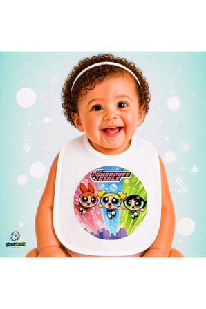 Powerpuff Girls Keten Bebek Mama Önlüğü – Yumuşak, Emici, Yıkanabilir, Özel Tasarım P163