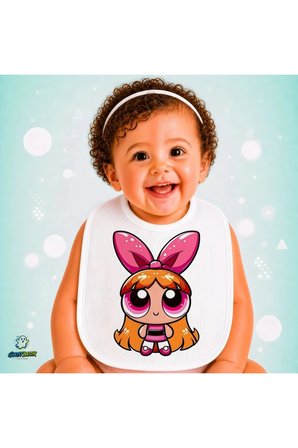 Powerpuff Girls Keten Bebek Mama Önlüğü – Yumuşak, Emici, Yıkanabilir, Özel Tasarım P165