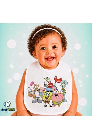 Sünger Bob Keten Bebek Mama Önlüğü – Yumuşak, Emici, Yıkanabilir, Özel Tasarım P179