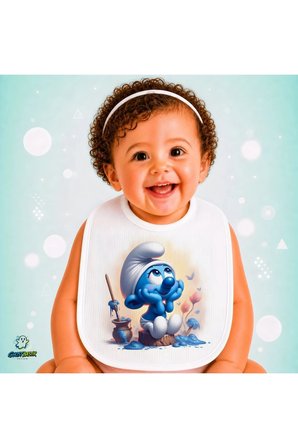 Şirinler Keten Bebek Mama Önlüğü – Yumuşak, Emici, Yıkanabilir, Özel Tasarım P191