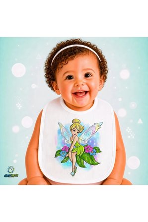 Tinker Bell Keten Bebek Mama Önlüğü – Yumuşak, Emici, Yıkanabilir, Özel Tasarım P196