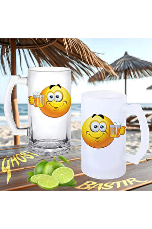 Şerefe emoji buzlu ya da buzsuz bira bardağı