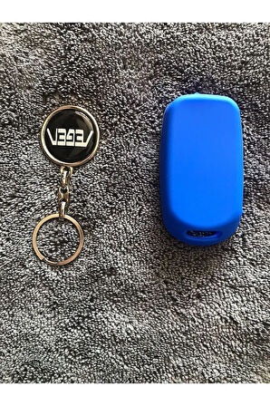 Egea 1 Adet Metal Çift Yönlü Anahtarlık Ve 1 Adet Mavi Silikon Anahtar Koruma Kılıfı