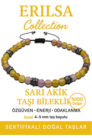 Sertifikalı Terahertz – Sarı Akik Taşı Bileklik (İnce Model) – Neşe, Zihinsel Güç ve Enerji Dengeleyici Taşı