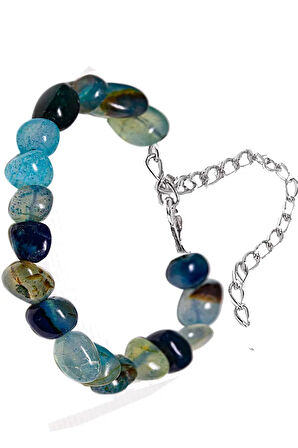 Sertifikalı Tamburlanmış Mavi Akik Taşı Bileklik