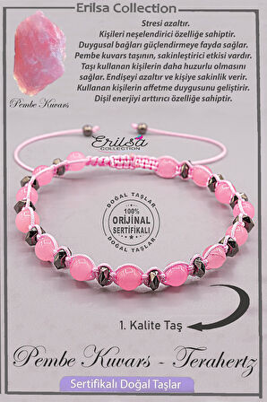 Sertifikalı AAA+ Kalite Gerçek Terahertz - Pembe Kuvars Taşı Bileklik