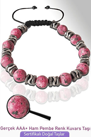 Sertifikalı Pembe Renkli Gerçek Kuvars Taşı Bileklik - Ayarlamalı