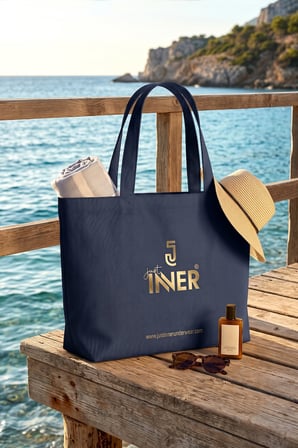 Just İnner Tekli Pamuklu Bez Çanta Büyük Boy Cırtcırtlı 48X34 Cm  Günlük (Gift)