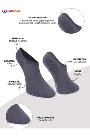 %100 Gerçek Bambu Kadın Sneaker Görünmez Çorap Dikişsiz 3'lü