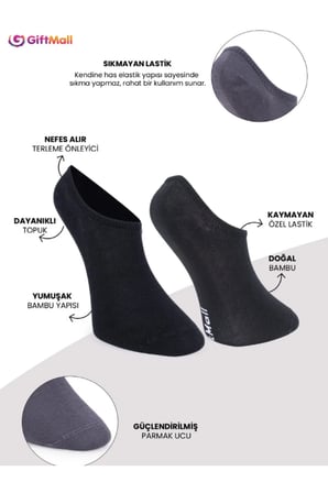 %100 Gerçek Bambu Kadın Sneaker Görünmez Çorap Dikişsiz 3'lü