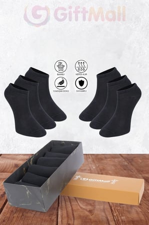 Bambu Kadın Patik Düz Çorap Dikişsiz Premium Kutulu 6'lı