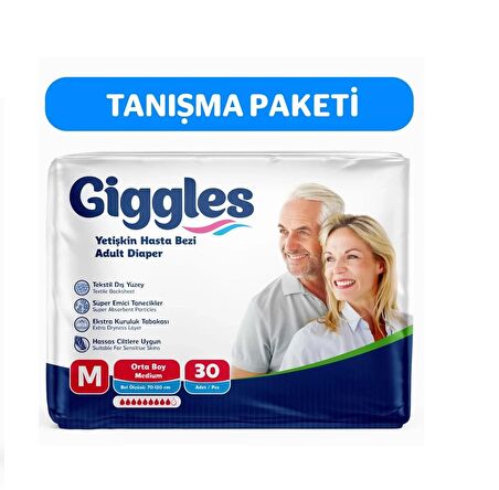 giggles Yetişkin Bel Bağlamalı Hasta Bezi Medium 30'lu 1 Paket 30 Adet