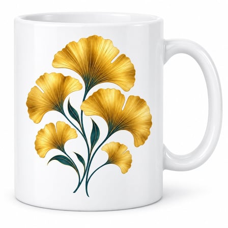 Ginkgo Yaprakları Tasarımlı Porselen Kupa - MODEL 303