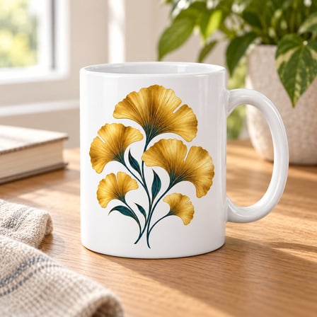 Ginkgo Yaprakları Tasarımlı Porselen Kupa - MODEL 303