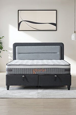 Gisela Modeli Full Ortopedik Çift Kişilik Pedli Yataklı Baza ve Başlık Takımı 3 lü Set