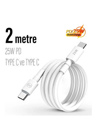 Samsung Galaxy A05 A15 A23 A24 A25 A33 A34 A35 5G Uyumlu 25W PD 2 METRE Type-c Kablo BEYAZ