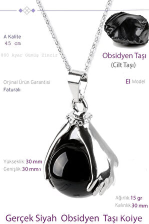Sertifikalı El Pençe Model Gerçek Obsidyen Taşı Kolye