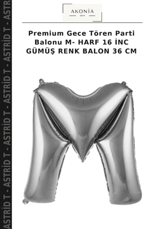 Premium Gece Tören Parti Balonu M- HARF 16 İNC GÜMÜŞ RENK BALON 36 CM
