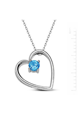 925 Ayar Gümüş Mavi Topaz 'Kalbim Sende' Kolye (GK00117)