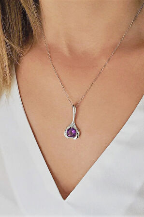 925 Ayar Pırlanta Ametist 'Birtanem' Burç Kolyesi (GK00120)