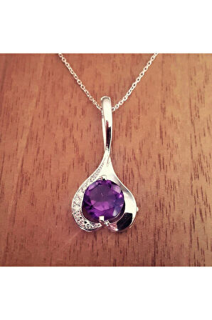 925 Ayar Pırlanta Ametist 'Birtanem' Burç Kolyesi (GK00120)