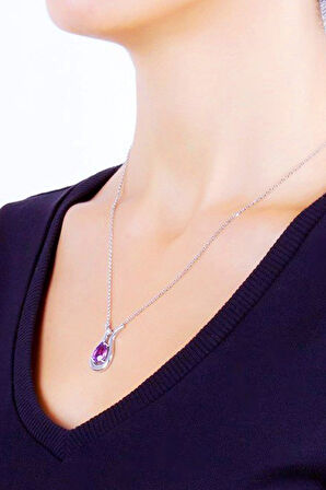 925 Ayar Pırlanta Ametist 'Seni Seviyorum' Kolye (GK00123)