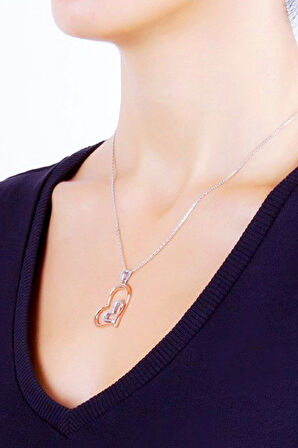 925 Ayar Pırlanta Rose 'Kalbimiz Bir' Kolye (GK00135)