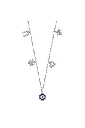 925 Ayar Altın Kaplamalı Gümüş Nazarlı Şans Kolyesi (GK00145)