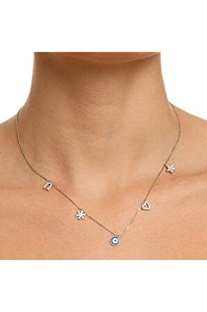 925 Ayar Altın Kaplamalı Gümüş Nazarlı Şans Kolyesi (GK00145)