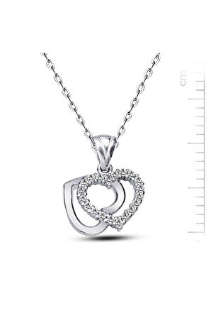 925 Ayar Altın Kaplamalı Gümüş Çift Kalp Kolye (GK00168)