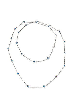 925 Ayar Gümüş Nazarlı 100 cm Uzun Kolye (GK00190)