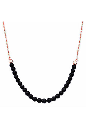 925 Ayar Gümüş Oniks Sıra Taşlı Kolye (GK00209)