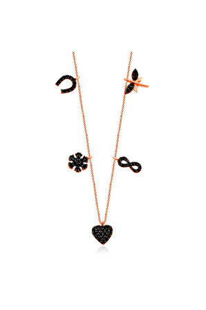 925 Ayar Rose Siyah Taşlı Gümüş Şans Kolyesi (GK00272)