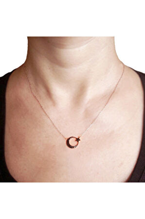 925 Ayar Ayyıldız Rose Gümüş Kolye (GK00337)