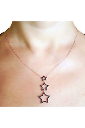 925 Ayar Üç Yıldız Rose Gümüş Kolye (GK00354)