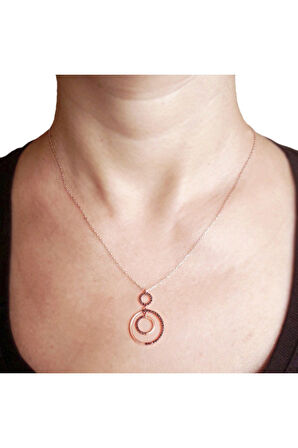 925 Ayar Üç Halka Rose Gümüş Kolye (GK00356)